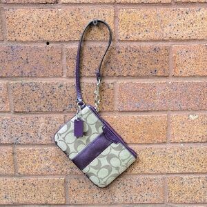 Coach Purple and Tan Clutch Wristlet